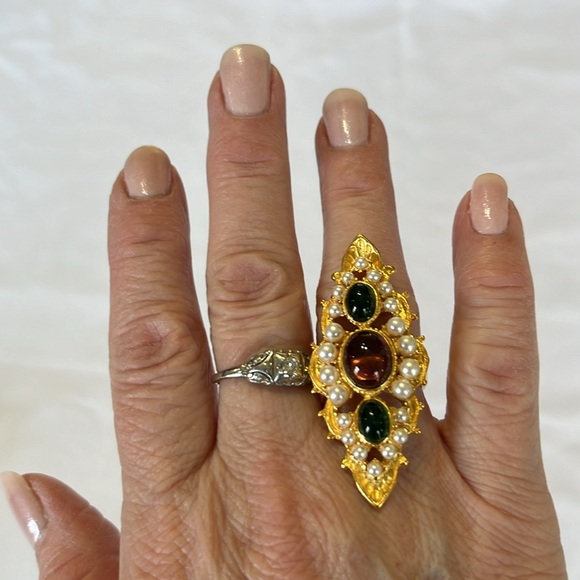BEN AMUN 24k Gold Plated Tudor Swarovski Crystal Arabic Royal Vintage Ring NWOT - Picture 4 of 8